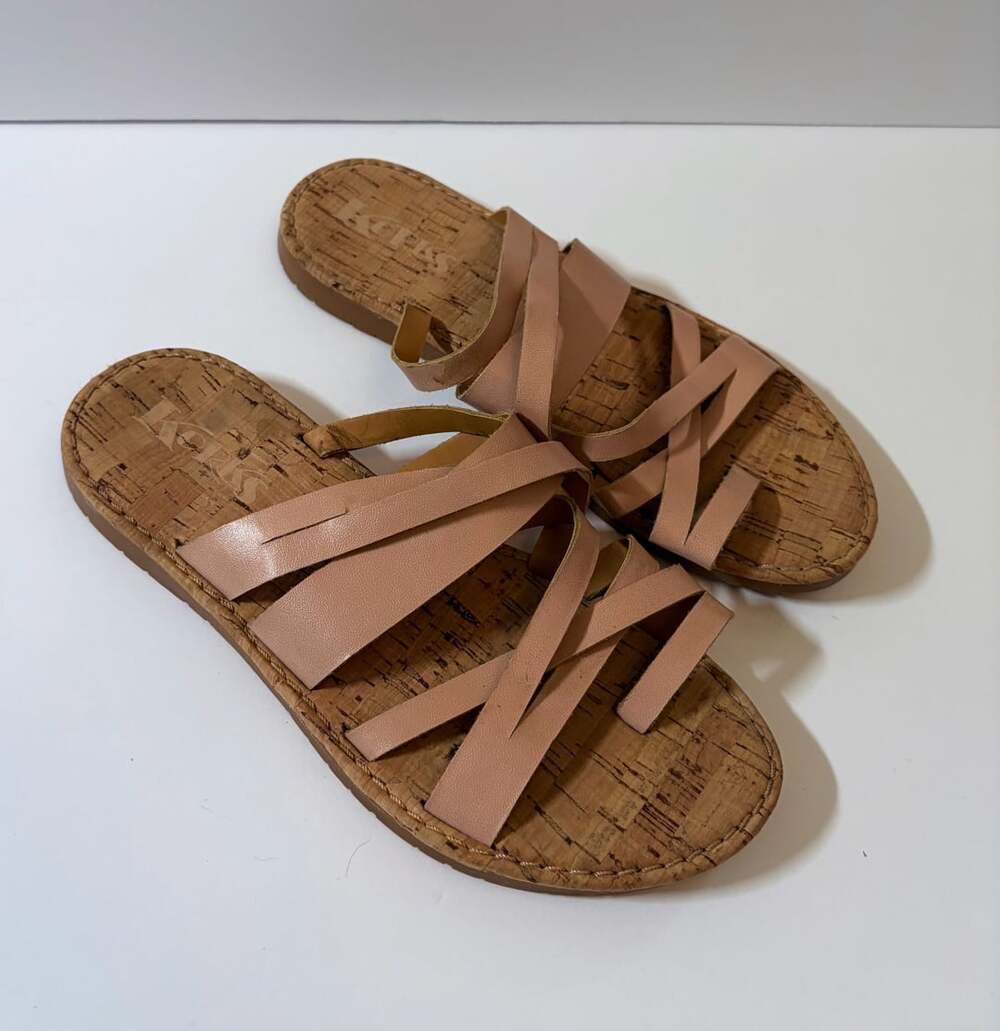 Korks Women's Clemons Strappy Toe-Loop Cork Sandals Beige Size 8
